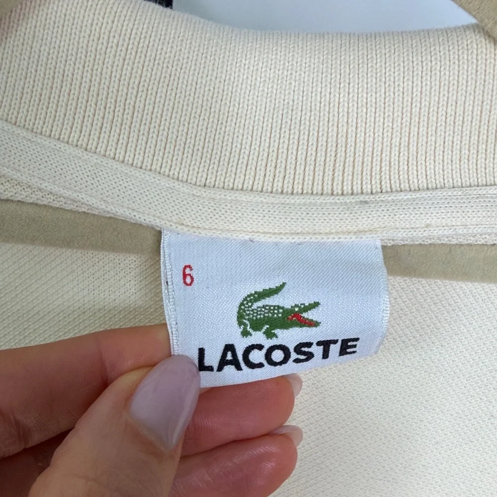 Lacoste Cream Polo Shirt Classic Crocodile Logo Size 6 (L)